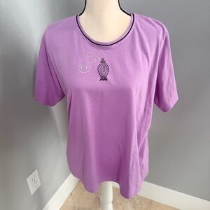 Allison Daley Purple/Lavender Short Sleeve Top with Rhinestone Embellishment